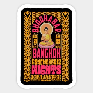 Psychedelic Nights at Bangkok Buddha Bar - Vintage Poster Design Sticker